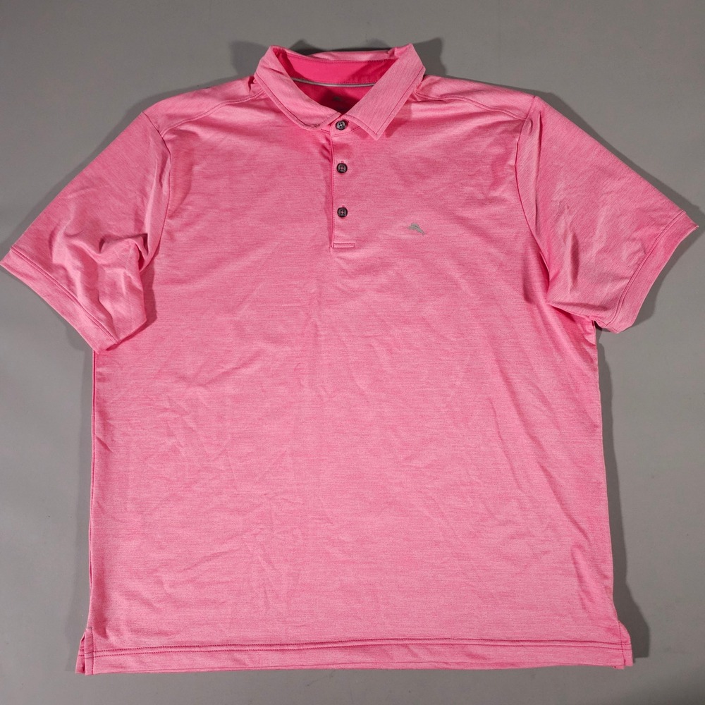 Tommy Bahama Polo Shirt Mens XL Pink Performance Heathered Short Sleeve